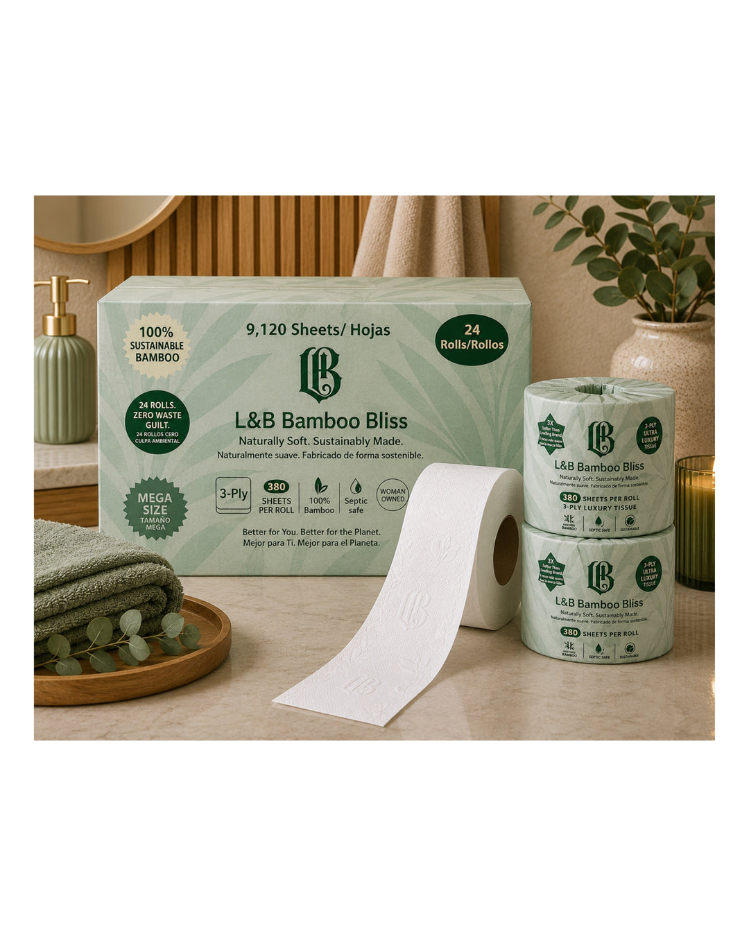 L&B Bamboo Bliss - Value Pack (24 Mega Rolls)
