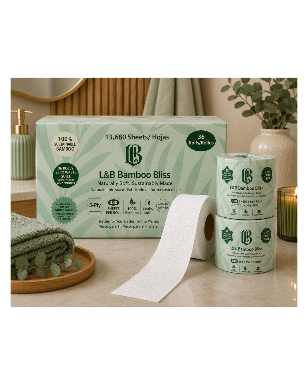 L&B Bamboo Bliss - Jumbo Pack (36 Mega Rolls)