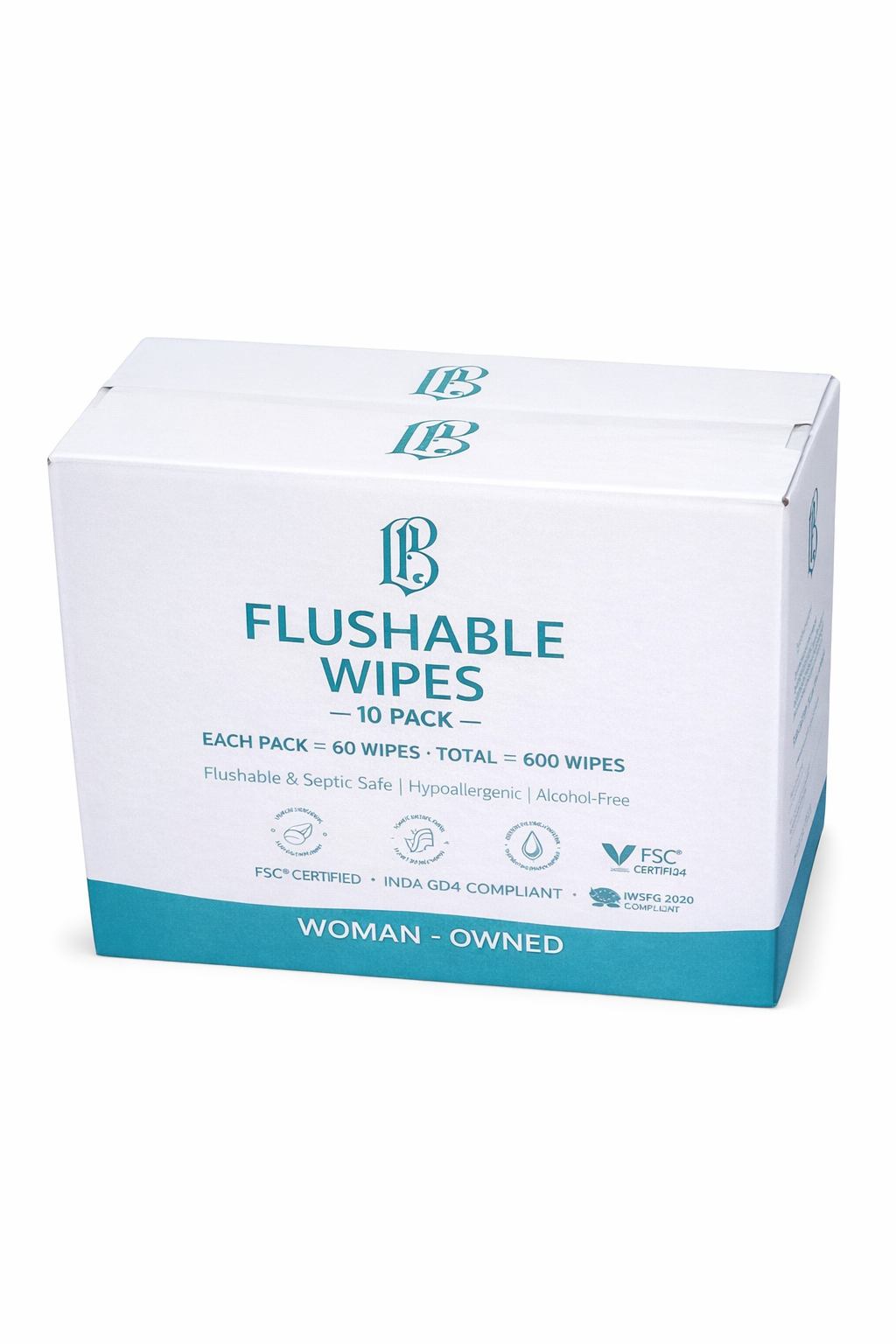 L&B Flushable Wipes - Jumbo Box (10 x 60 Count Packs)