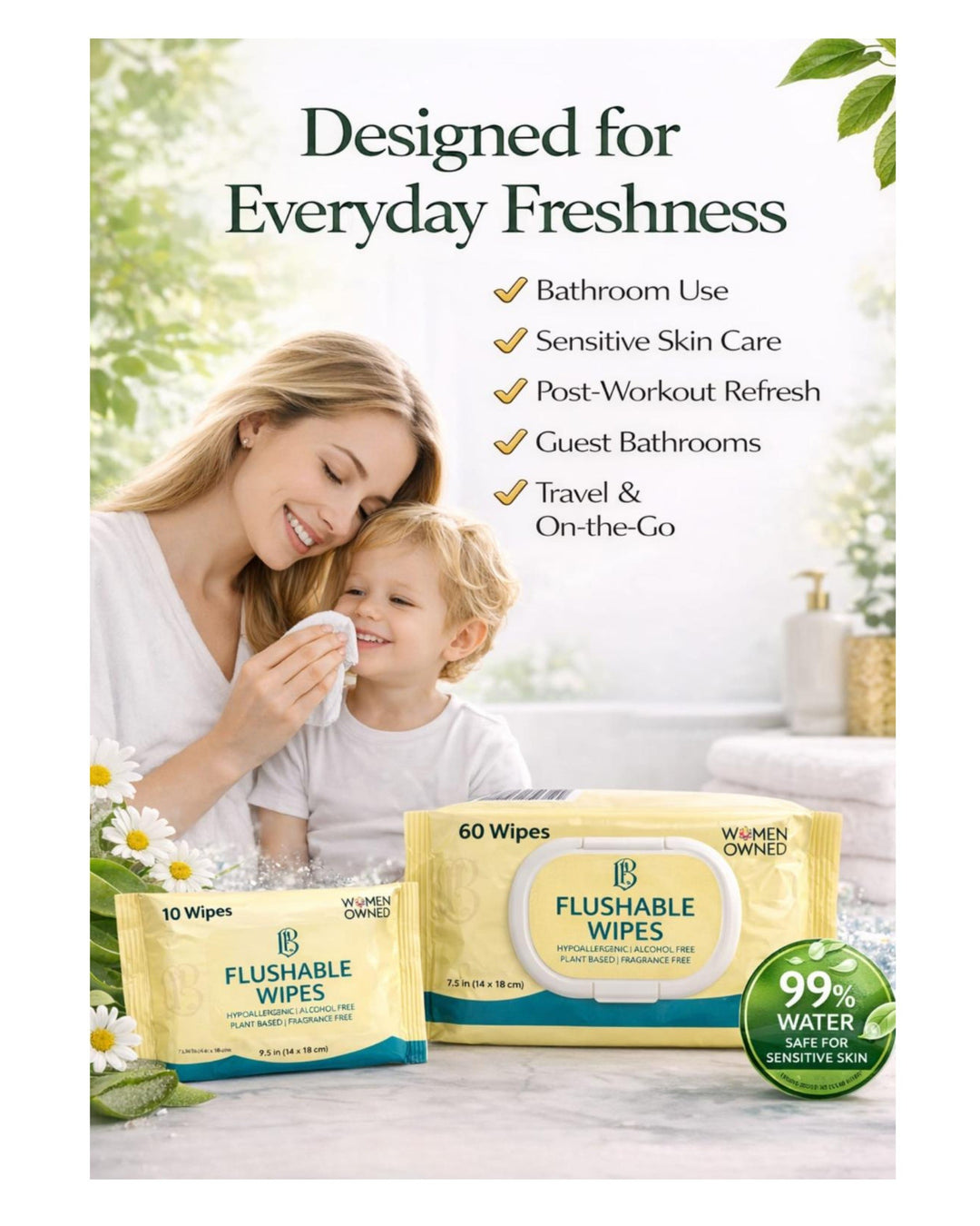 L&B Flushable Wipes - Jumbo Box (10 x 60 Count Packs)
